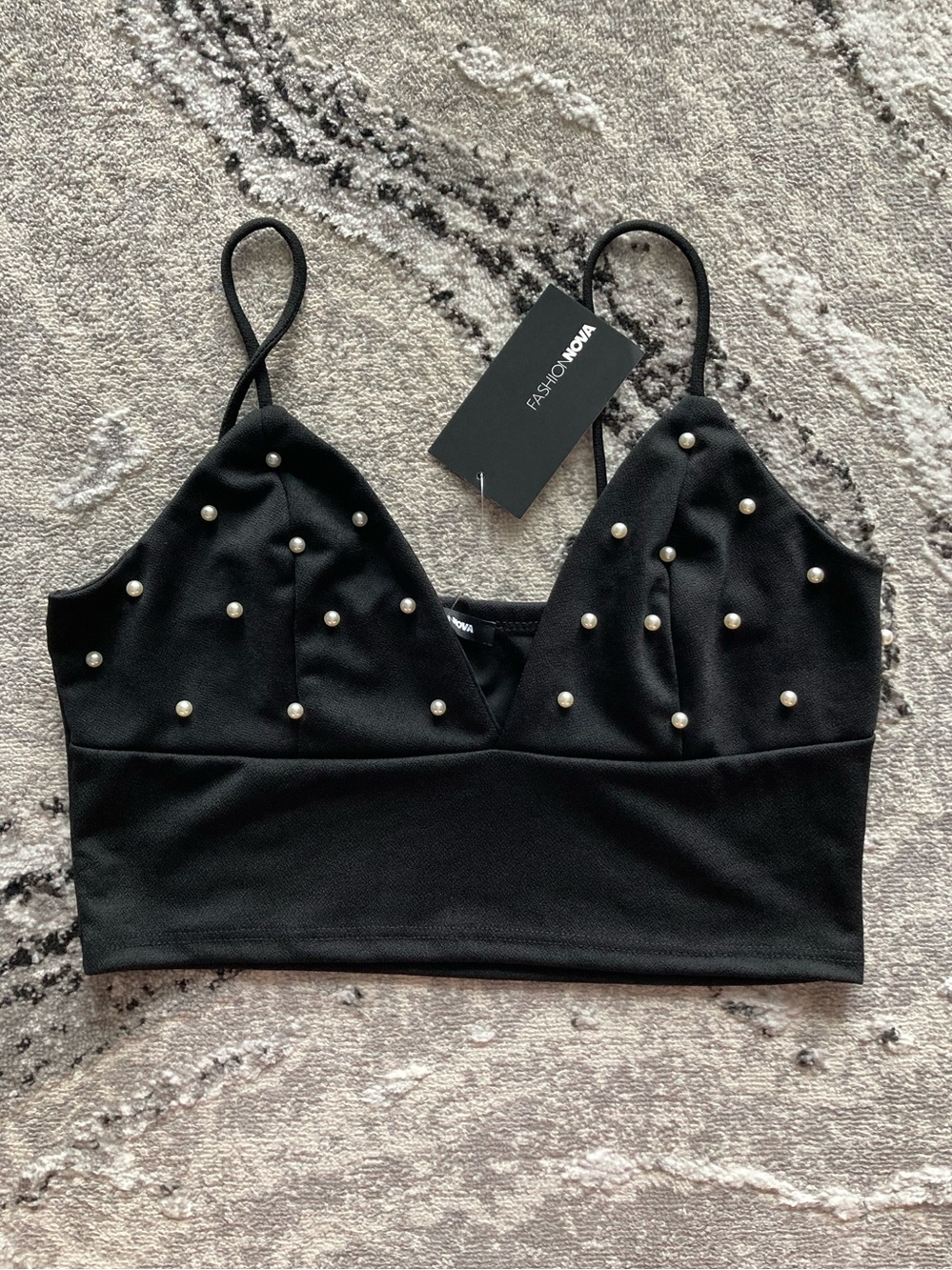 Fashion Nova Black Pearl-Embellished Bralette